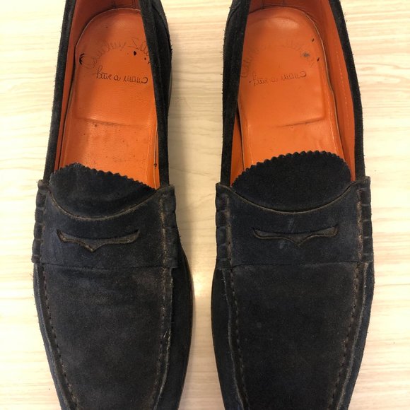Santoni Fatte a Mano Navy Suede Loafers main image 4
